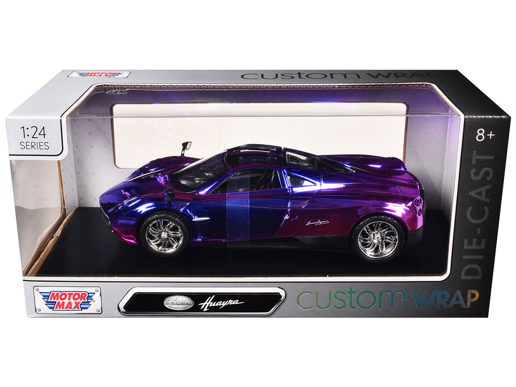 Pagani Huayra Pink and Purple Chrome "Custom Wrap" Series 1/24 Diecast Model Car by Motormax - image 3