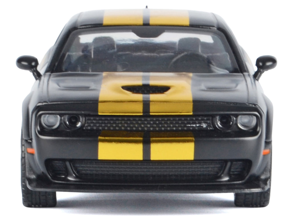 2018 Dodge Challenger SRT Hellcat Widebody Matt Black with Gold Stripes and Graphics "Midnight Eclipse" Series 1/24 Diecast Model Car by Motormax - image 3
