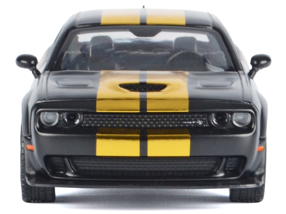 2018 Dodge Challenger SRT Hellcat Widebody Matt Black with Gold Stripes and Graphics "Midnight Eclipse" Series 1/24 Diecast Model Car by Motormax - image 3