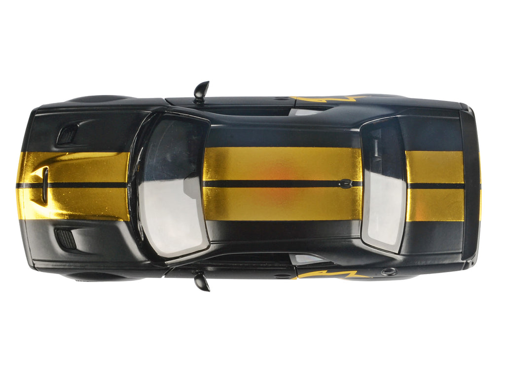 2018 Dodge Challenger SRT Hellcat Widebody Matt Black with Gold Stripes and Graphics "Midnight Eclipse" Series 1/24 Diecast Model Car by Motormax - image 5
