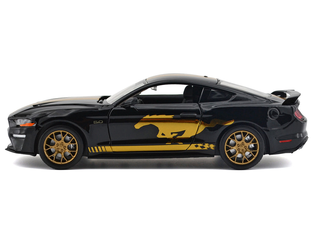 2018 Ford Mustang GT 5.0 Black with Gold Stripes and Graphics "Midnight Eclipse" Series 1/24 Diecast Model Car by Motormax - image 2