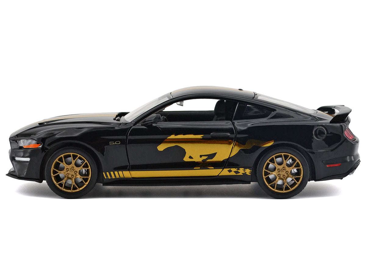 2018 Ford Mustang GT 5.0 Black with Gold Stripes and Graphics "Midnight Eclipse" Series 1/24 Diecast Model Car by Motormax - image 2