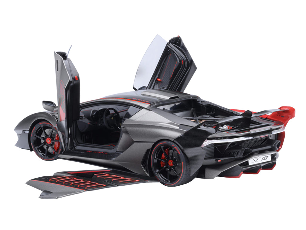 Lamborghini SC18 Alston Grigio Daytona Gray Metallic with Red Accents 1/18 Model Car by Autoart - image 3