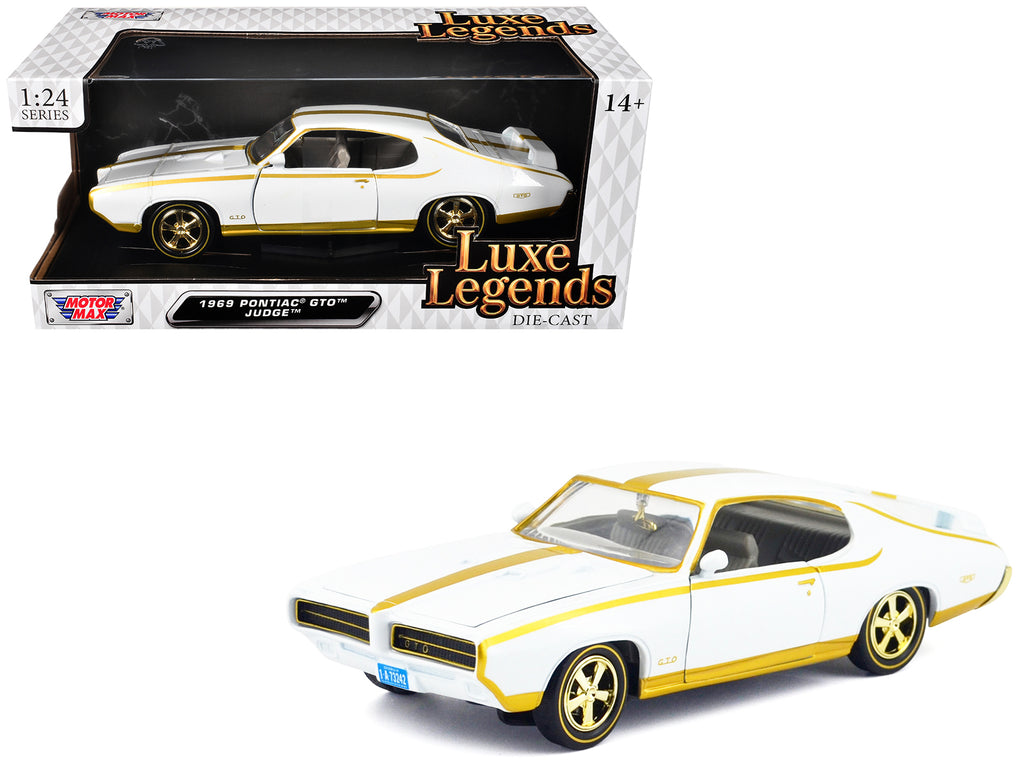 1969 Pontiac GTO Judge White Metallic with Gold Stripes "Luxe Legends" Series 1/24 Diecast Model Car by Motormax