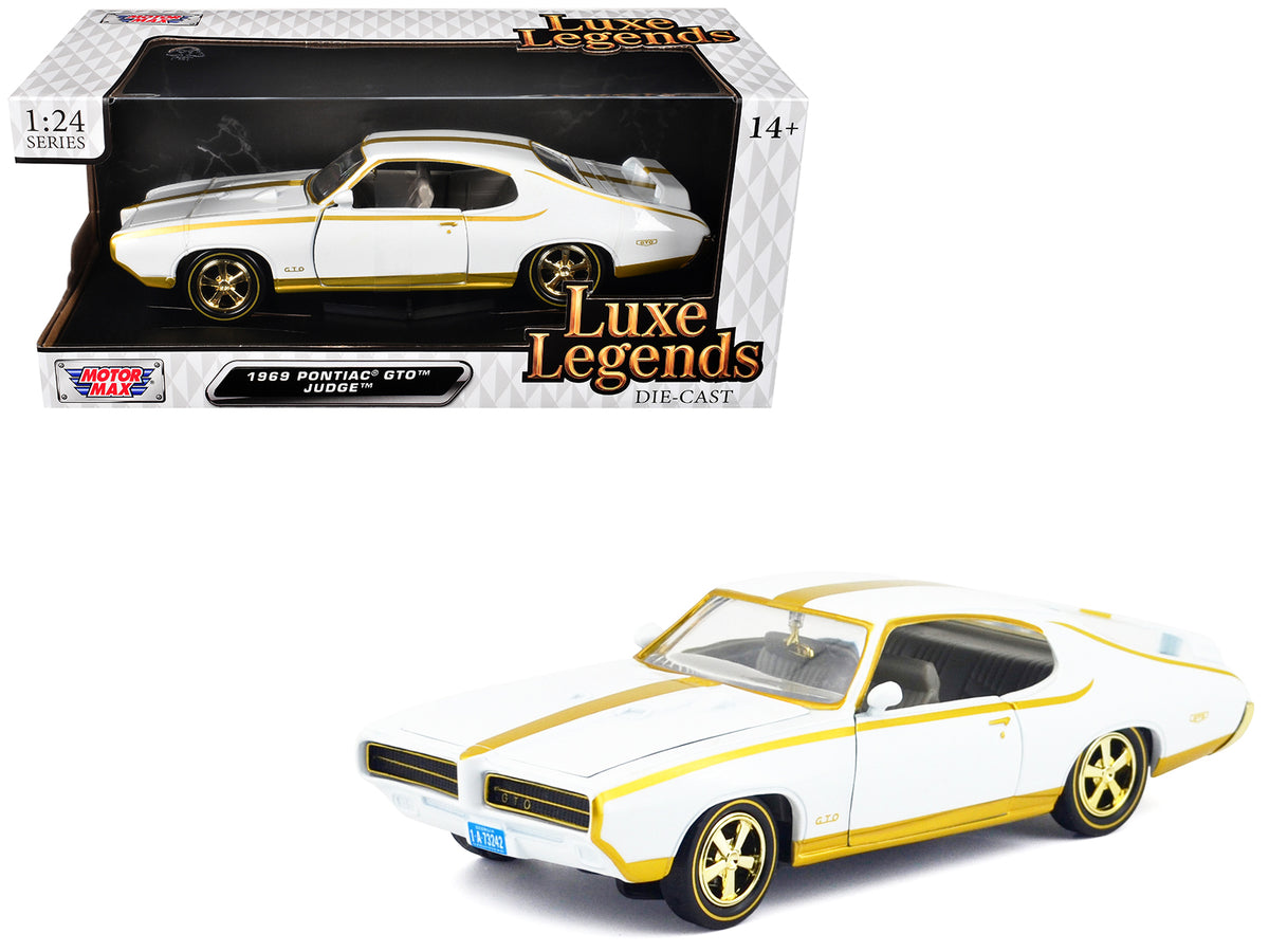 1969 Pontiac GTO Judge White Metallic with Gold Stripes "Luxe Legends" Series 1/24 Diecast Model Car by Motormax
