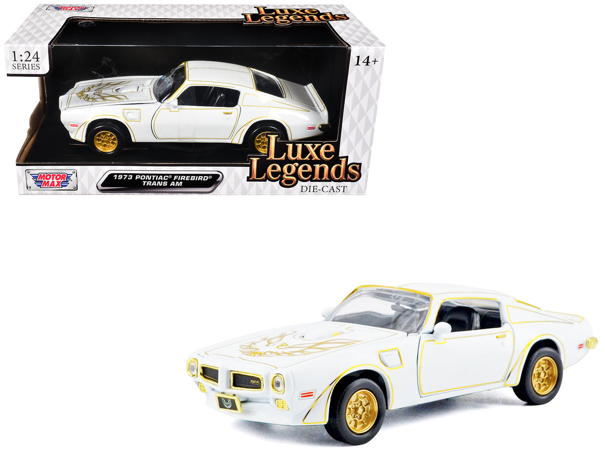 1973 Pontiac Firebird Trans Am White Metallic with Gold Accents "Luxe Legends" Series 1/24 Diecast Model Car by Motormax