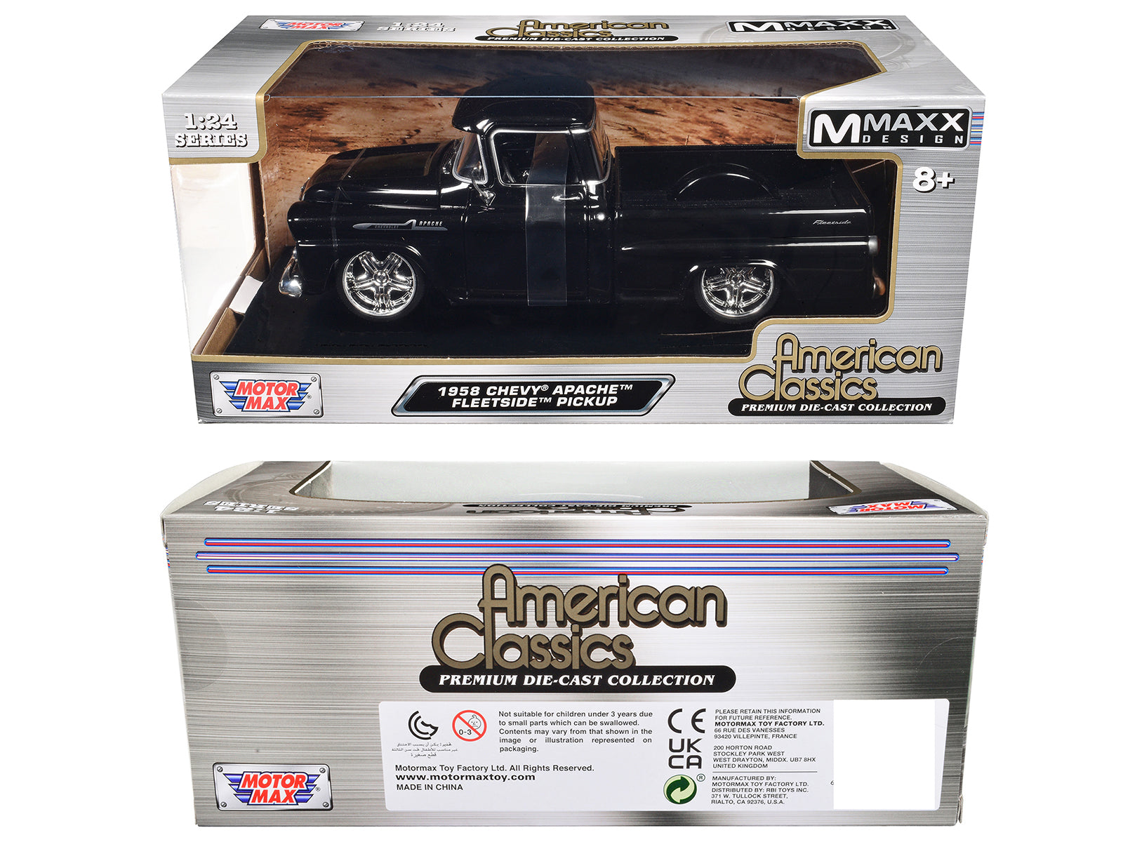 1958 Chevrolet Apache Fleetside Pickup Black "Maxx Design" "American Classics" Series 1/24 Diecast Model Car by Motormax - image 3