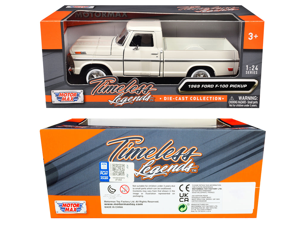 1969 Ford F-100 Pickup Truck Cream "Timeless Legends" Series 1/24 Diecast Model Car by Motormax - image 3
