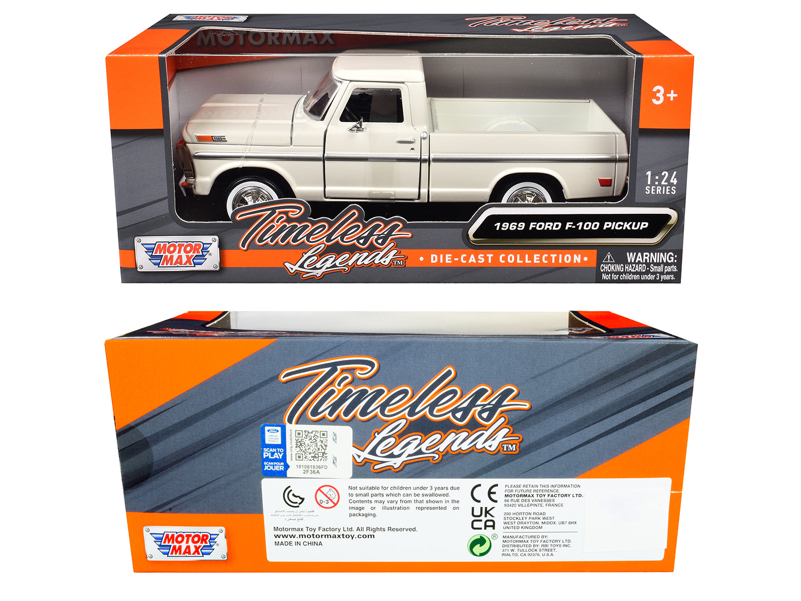 1969 Ford F-100 Pickup Truck Cream "Timeless Legends" Series 1/24 Diecast Model Car by Motormax - image 3