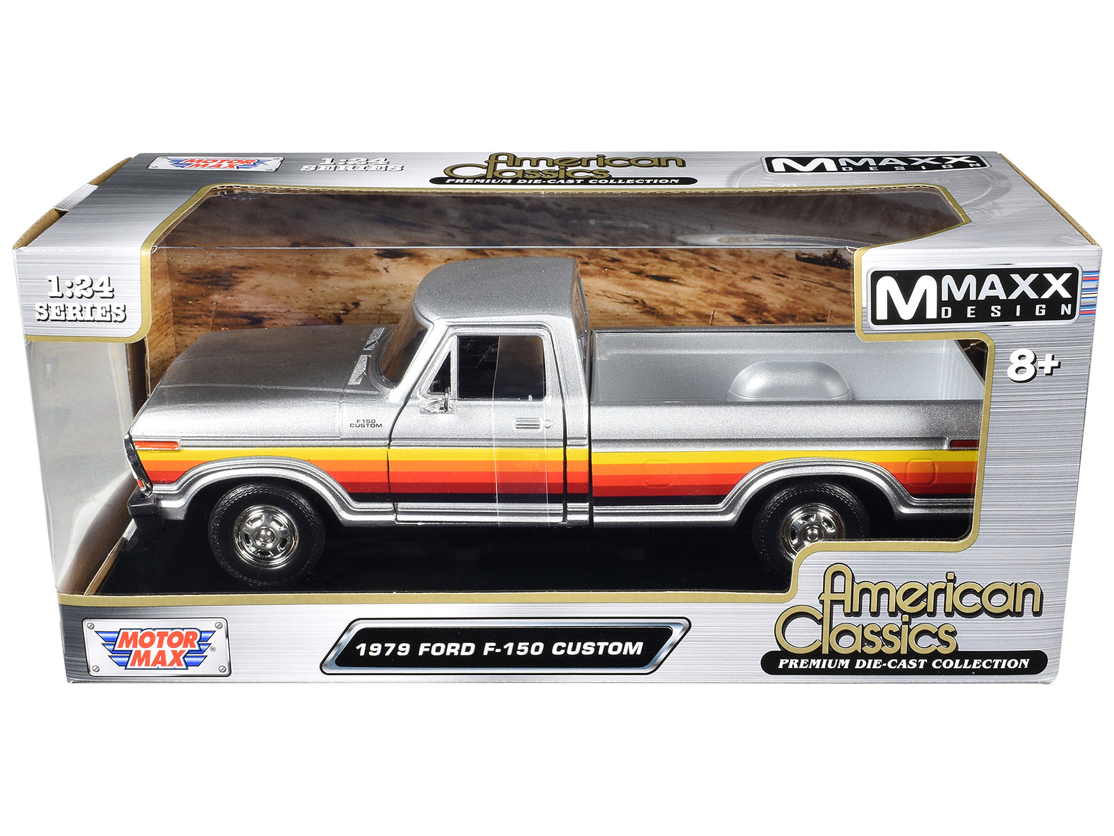 1979 Ford F-150 Custom Pickup Truck Silver Metallic with Side Stripes "American Classics" Series 1/24 Diecast Model Car by Motormax - image 3