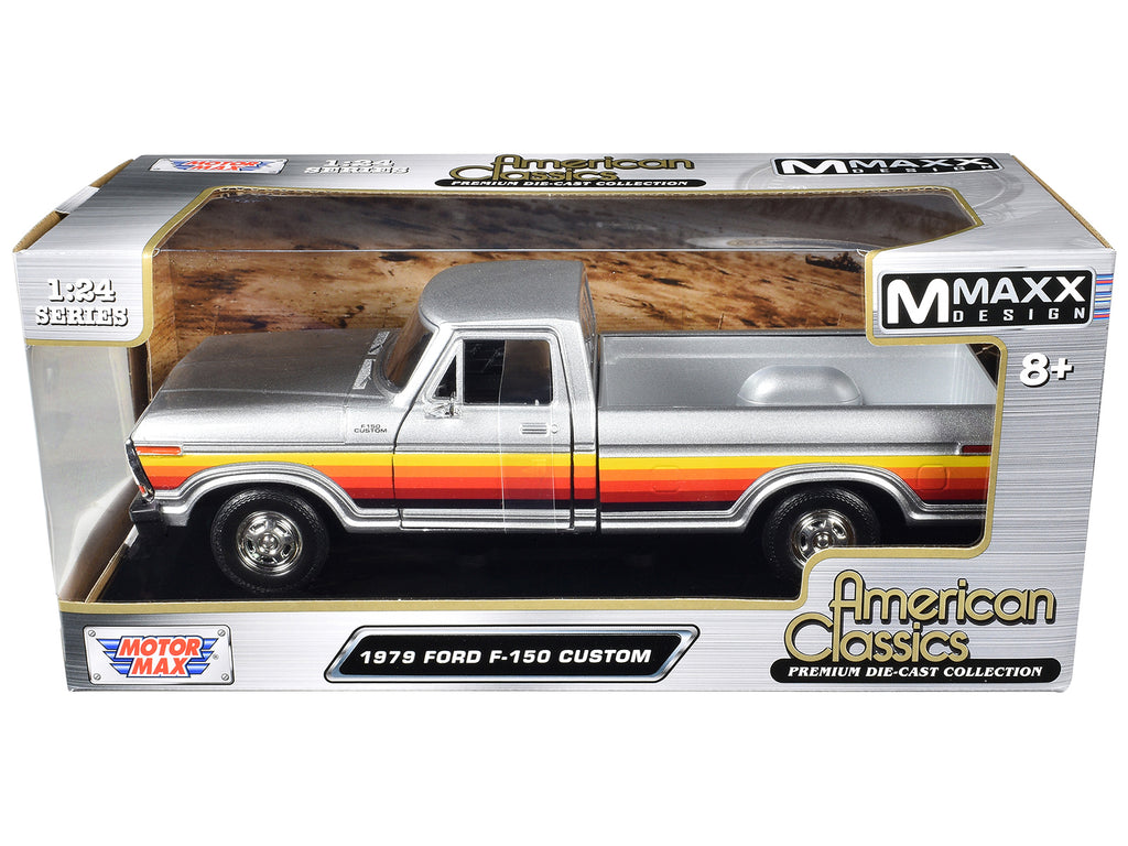 1979 Ford F-150 Custom Pickup Truck Silver Metallic with Side Stripes "American Classics" Series 1/24 Diecast Model Car by Motormax - image 3