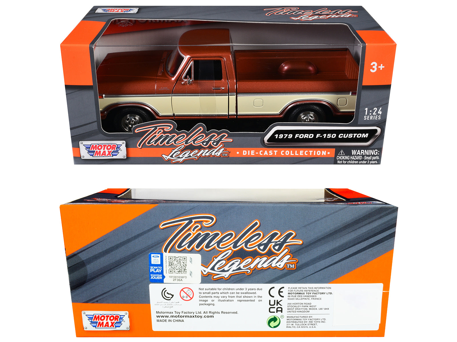 1979 Ford F-150 Custom Pickup Truck Brown Metallic and Cream "Timeless Legends" Series 1/24 Diecast Model Car by Motormax - image 3