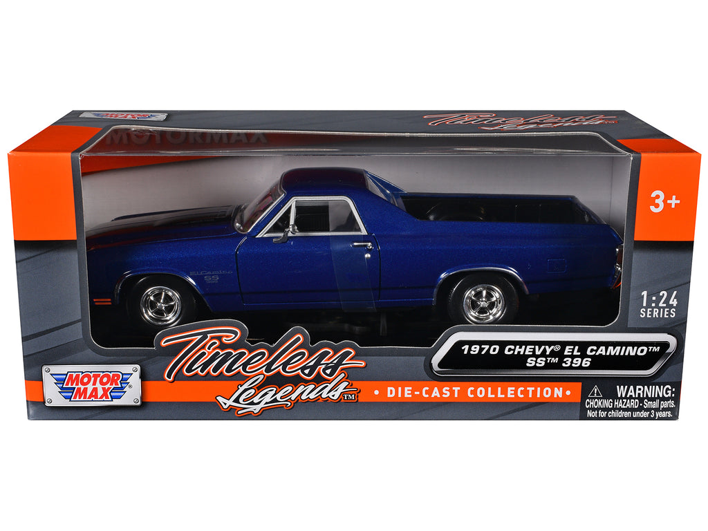 1970 Chevrolet El Camino SS 396 Dark Blue Metallic with Black Stripes 1/24 Diecast Model Car by Motormax - image 3