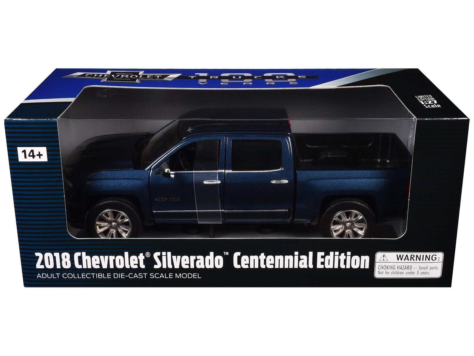 2018 Chevrolet Silverado LTZ Pickup Truck Centennial Edition Blue Metallic "100 Years Anniversary" 1/27 Diecast Model Car by Motormax - image 3