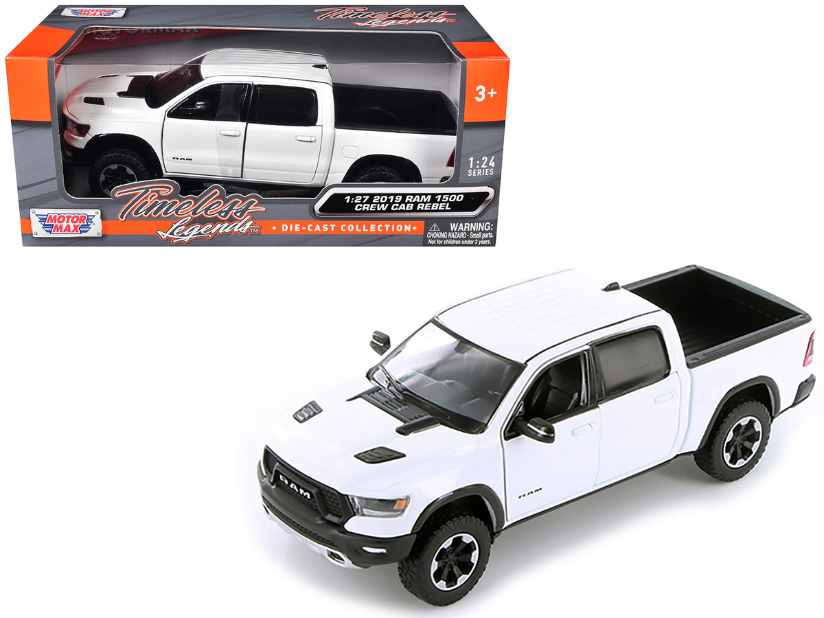 2019 RAM 1500 Rebel Crew Cab Pickup Truck White 1/24-1/27 Diecast Model Car by Motormax