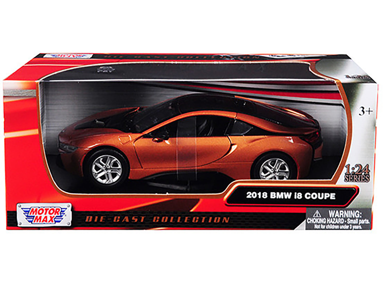 2018 BMW i8 Coupe Metallic Orange with Black Top 1/24 Diecast Model Car by Motormax - image 3