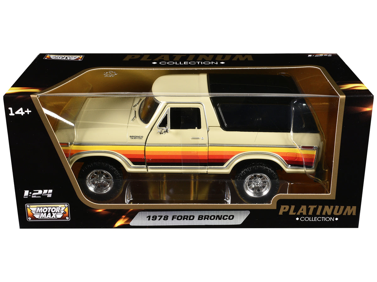 1978 Ford Bronco Custom Cream with Stripes and Black Top "Platinum Collection" Series 1/24 Diecast Model Car by Motormax - image 3