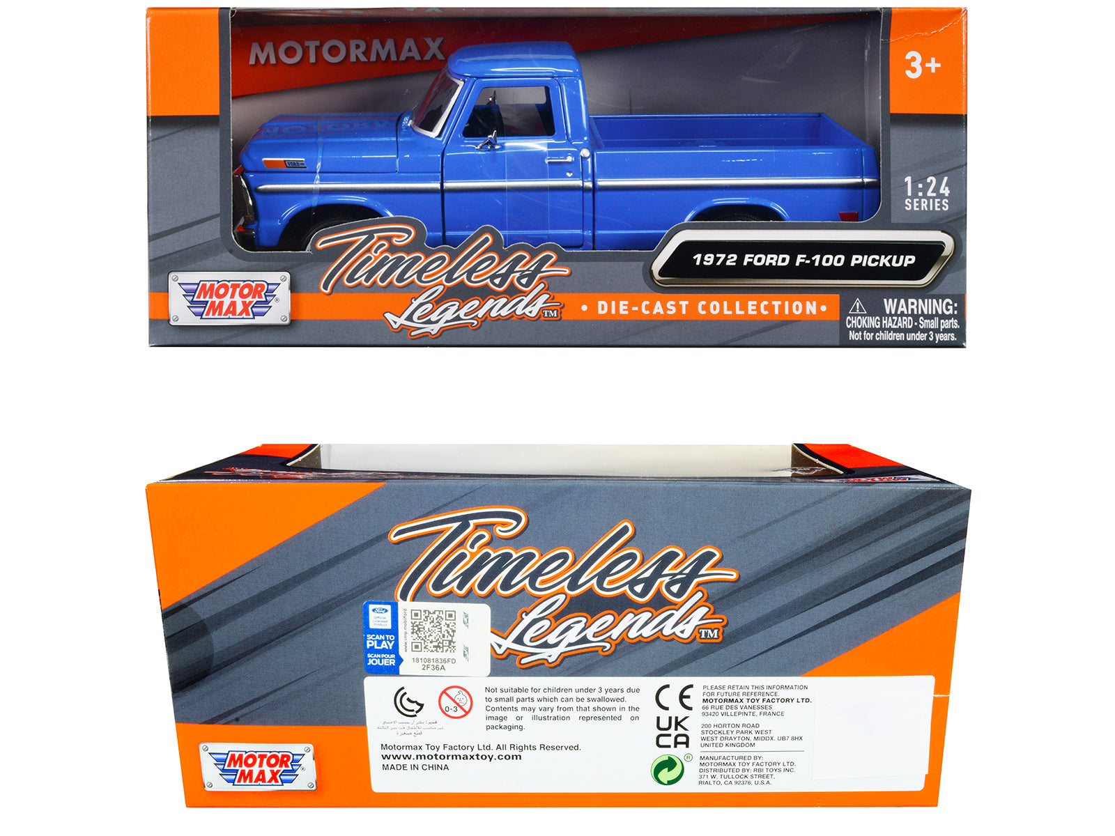 1972 Ford F-100 Pickup Truck Blue "Timeless Legends" Series 1/24 Diecast Model Car by Motormax - image 3