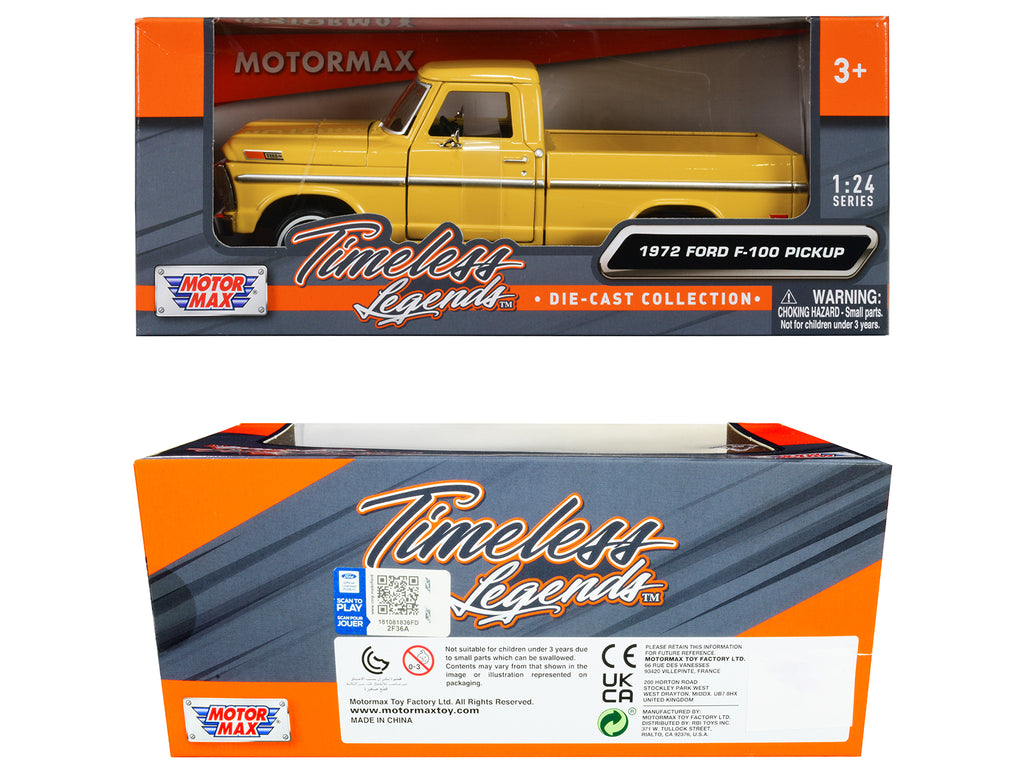1972 Ford F-100 Pickup Truck Yellow "Timeless Legends" Series 1/24 Diecast Model Car by Motormax - image 3