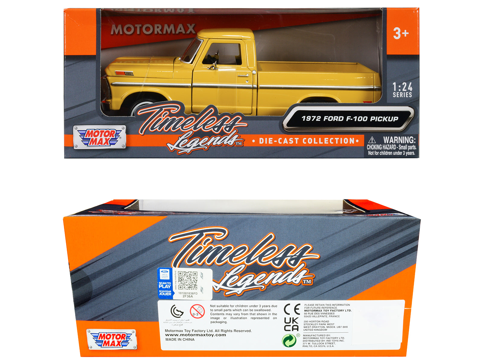 1972 Ford F-100 Pickup Truck Yellow "Timeless Legends" Series 1/24 Diecast Model Car by Motormax - image 3