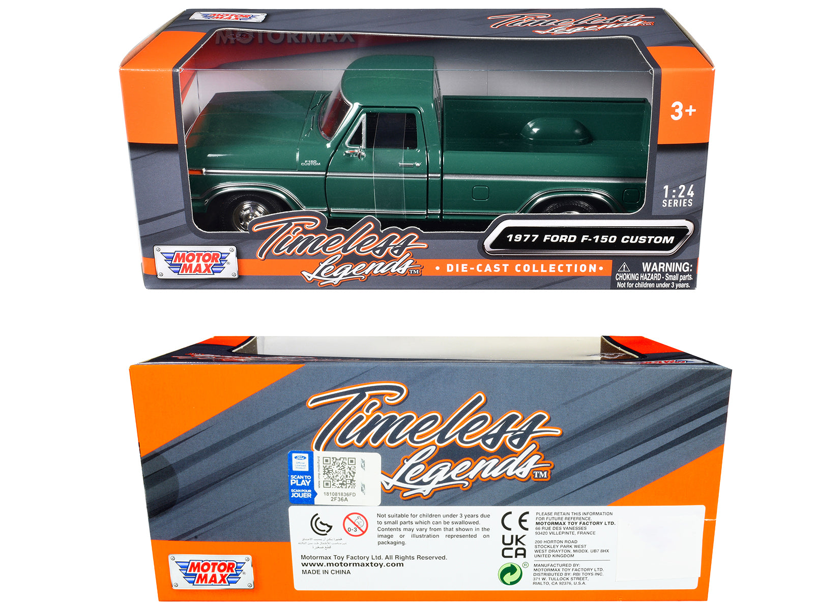 1977 Ford F-150 Custom Pickup Truck Green "Timeless Legends" Series 1/24 Diecast Model Car by Motormax - image 3