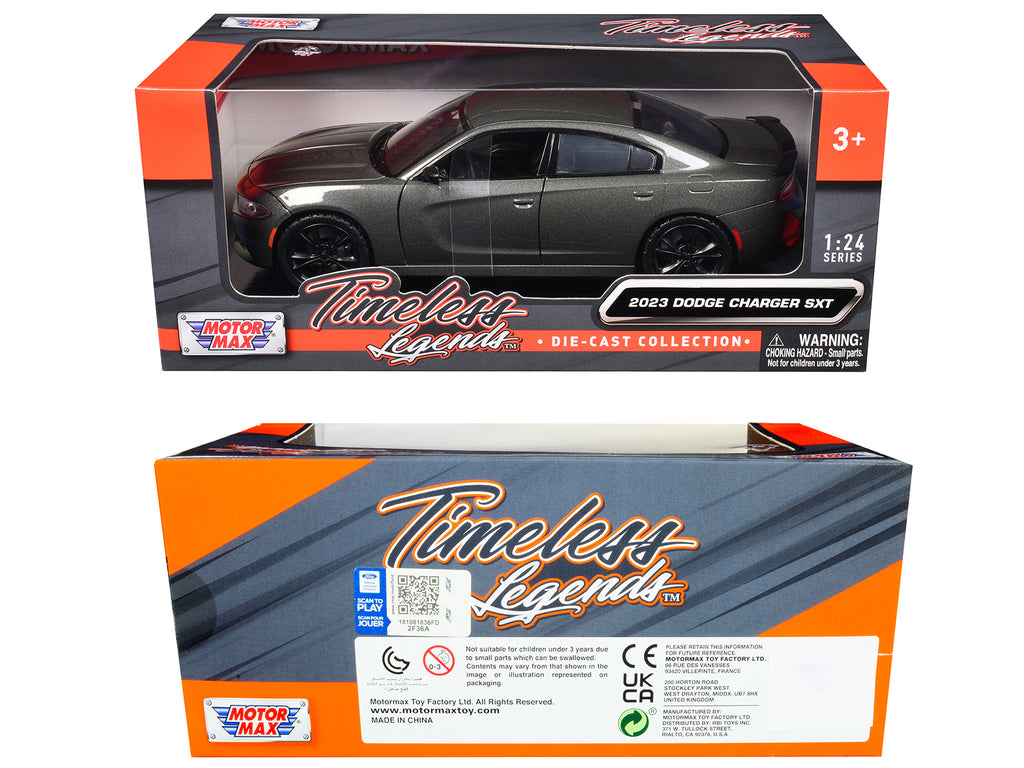 2023 Dodge Charger SXT Gray Metallic "Timeless Legends" Series 1/24 Diecast Model Car by Motormax - image 3