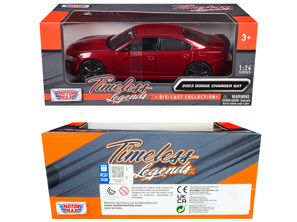 2023 Dodge Charger SXT Red Metallic "Timeless Legends" Series 1/24 Diecast Model Car by Motormax - image 3