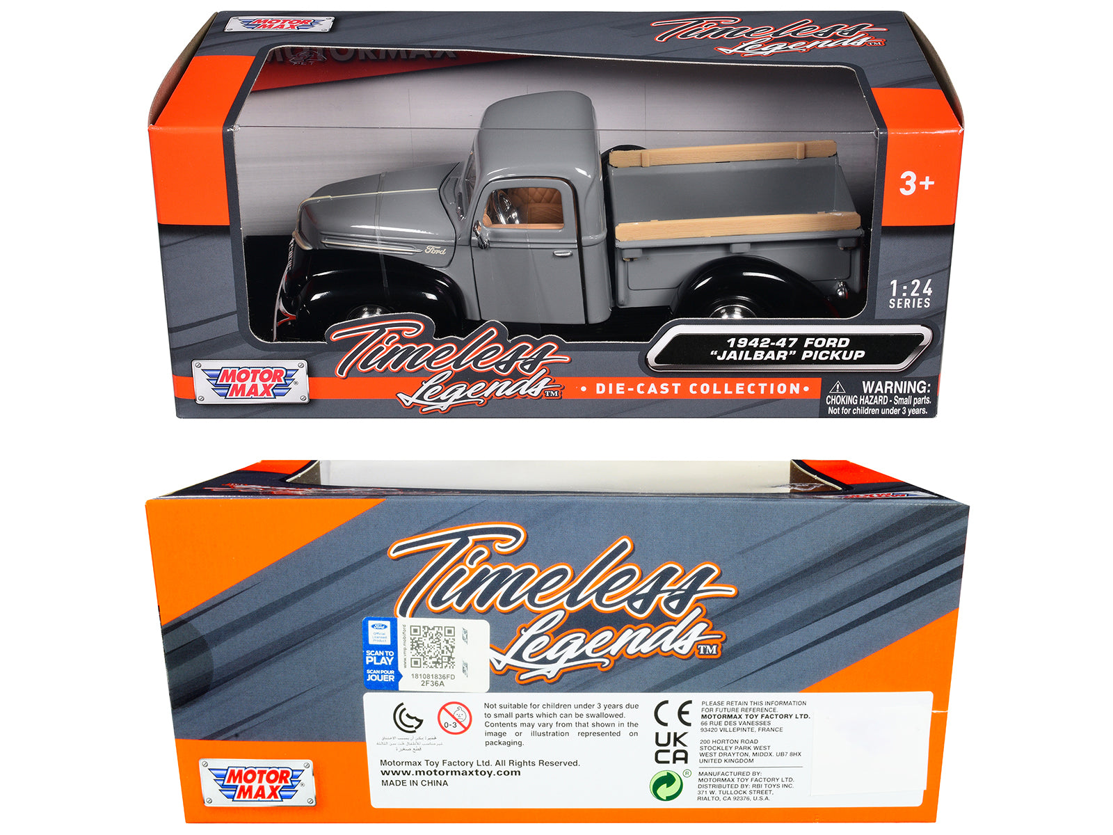1942-47 Ford "Jailbar" Pickup Truck Gray and Black "Timeless Legends" Series 1/24 Diecast Model Car by Motormax - image 3