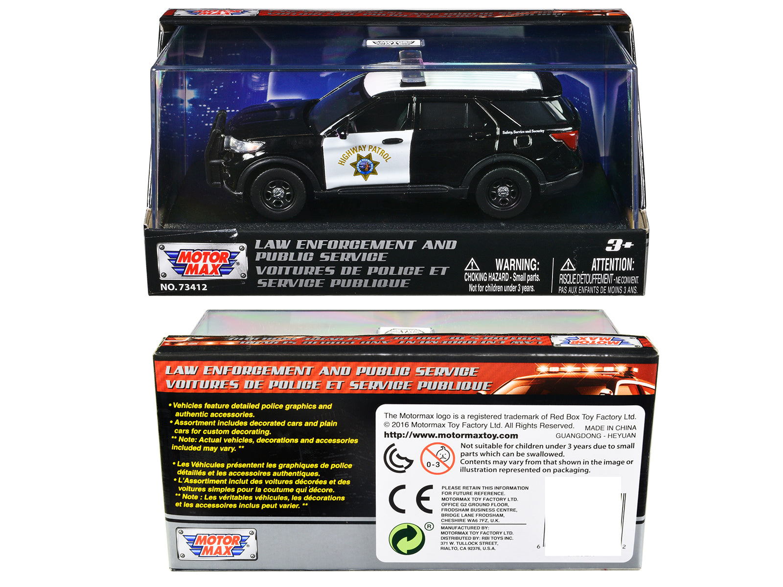 2022 Ford Police Interceptor Utility "California Highway Patrol" Black and White "Law Enforcement and Public Service" Series 1/43 Diecast Model Car by Motormax - image 3