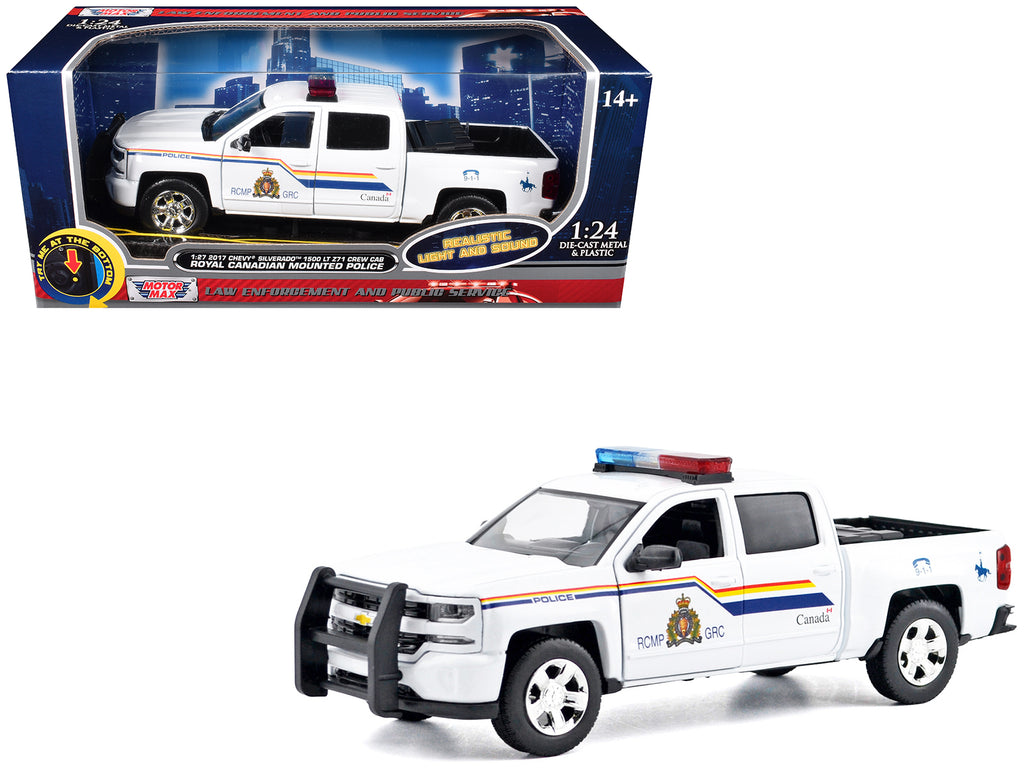 2017 Chevrolet Silverado 1500 LT Z71 Crew Cab Pickup Truck "Royal Canadian Mounted Police" White with Flashing Light Bar and Front and Rear Lights and Sounds "Law Enforcement and Public Service" Series 1/27 Diecast Model Car by Motormax