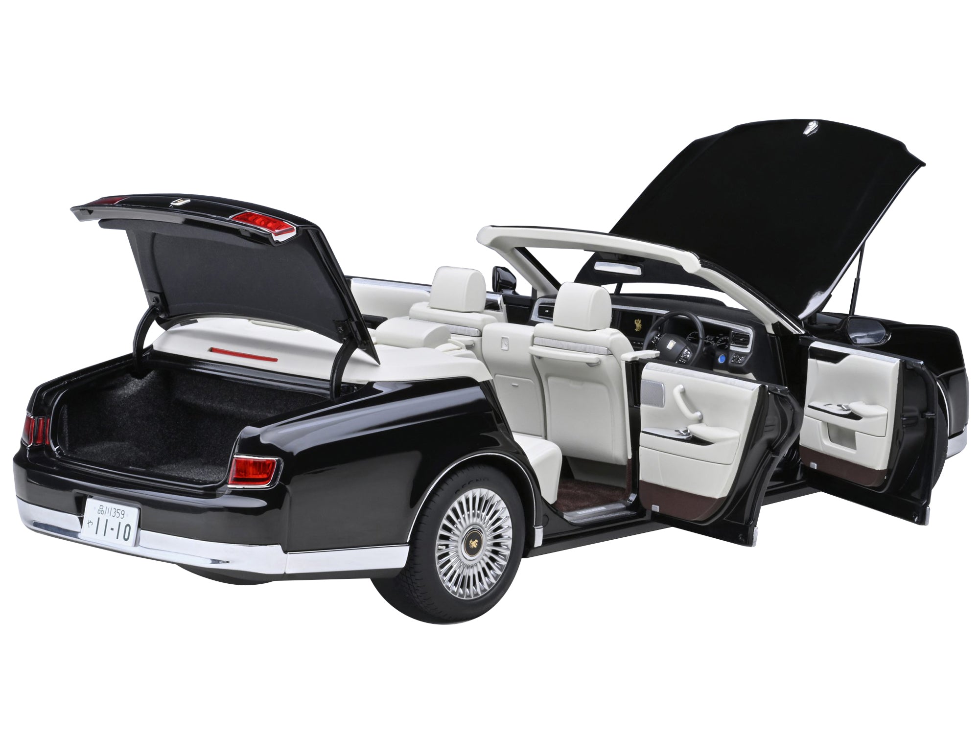 Toyota Century Open Car Convertible RHD (Right Hand Drive) Black with White Interior 1/18 Model Car by Autoart - image 2