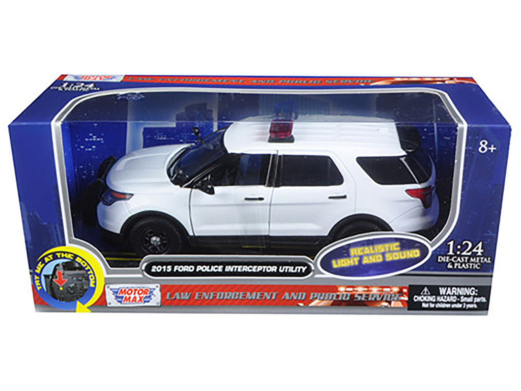 2015 Ford Police Interceptor Utility White with Flashing Light Bar and Front and Rear Lights and 2 Sounds 1/24 Diecast Model Car by Motormax - image 3