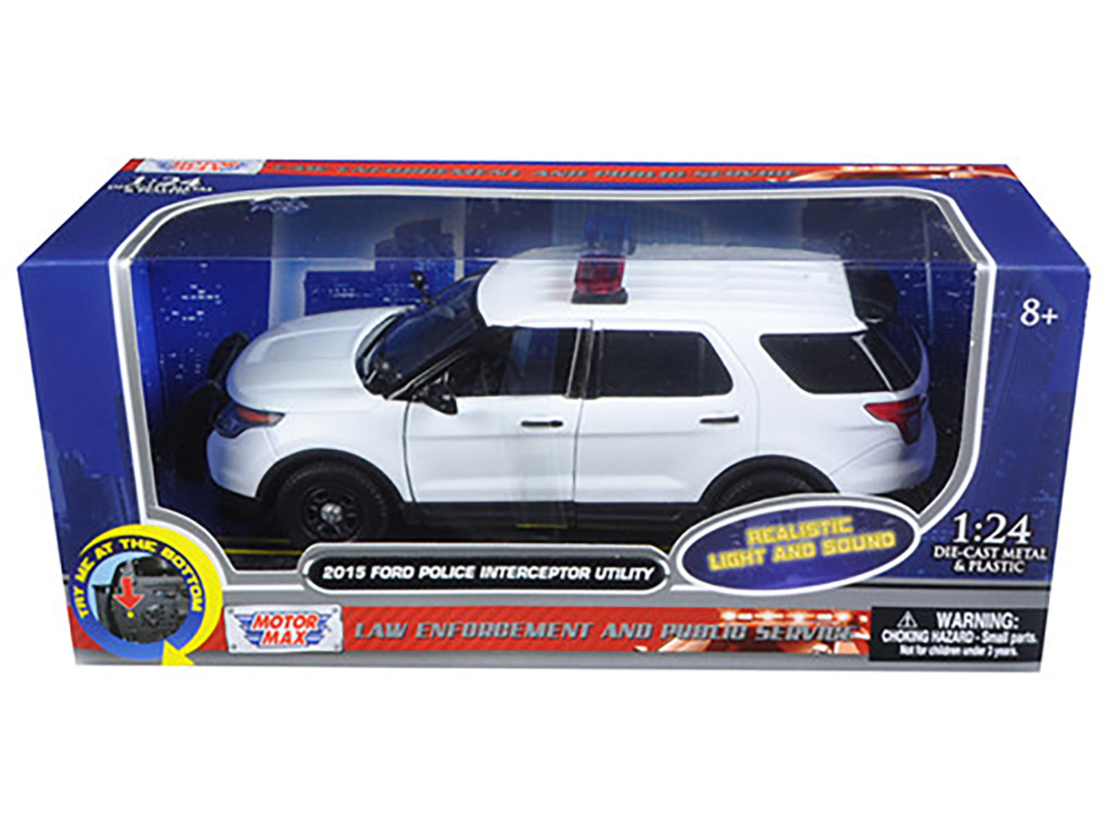 2015 Ford Police Interceptor Utility White with Flashing Light Bar and Front and Rear Lights and 2 Sounds 1/24 Diecast Model Car by Motormax - image 3