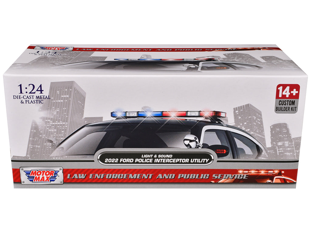 2022 Ford Police Interceptor Utility Black and White "Builder's Kit" with Flashing Light Bar and Front and Rear Lights and Sounds 1/24 Diecast Model Car by Motormax - image 3