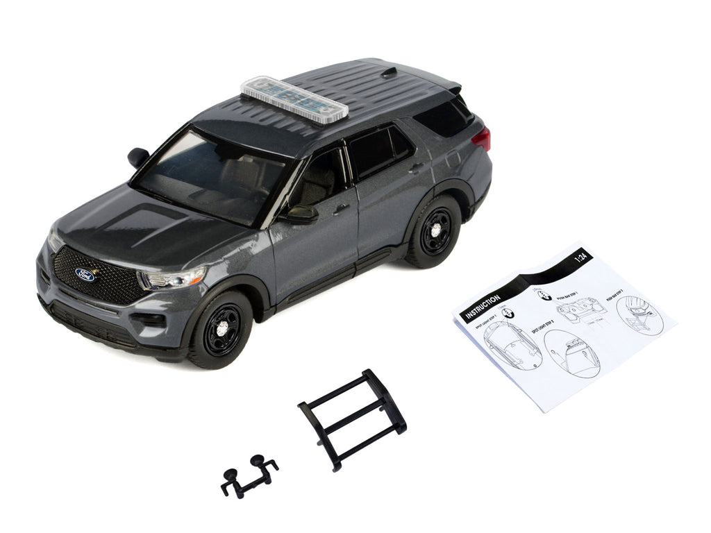 2022 Ford Police Interceptor Utility Dark Gray Metallic "Builder's Kit" with Flashing Light Bar and Front and Rear Lights and Sounds 1/24 Diecast Model Car by Motormax - image 2