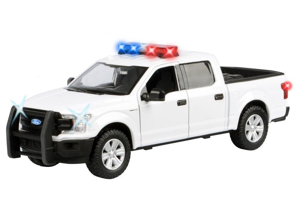 2019 Ford F-150 Lariat Crew Cab Pickup Truck White with Flashing Light Bar and Front and Rear Lights and Sounds 1/27 Diecast Model Car by Motormax - image 2