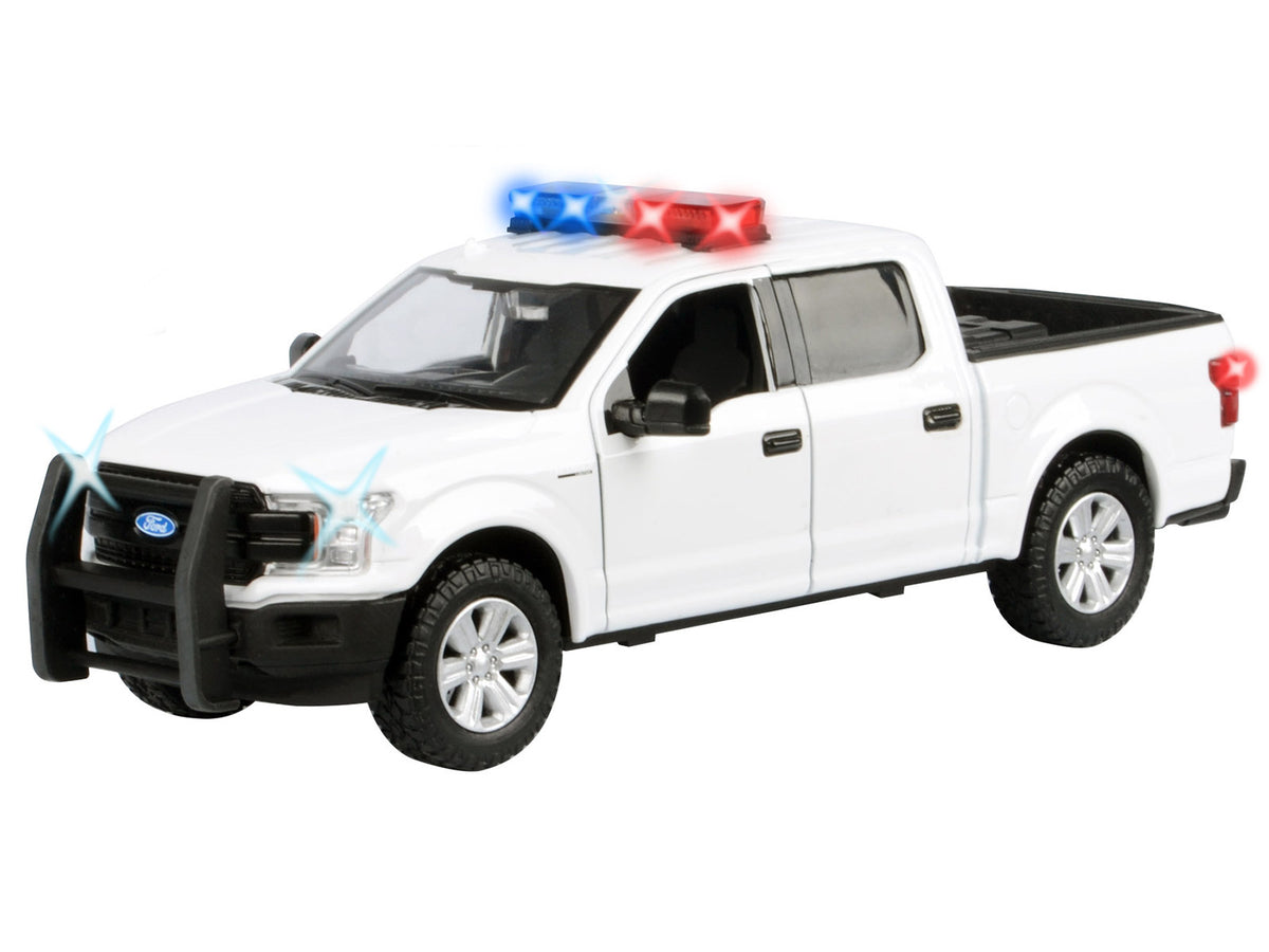 2019 Ford F-150 Lariat Crew Cab Pickup Truck White with Flashing Light Bar and Front and Rear Lights and Sounds 1/27 Diecast Model Car by Motormax - image 2