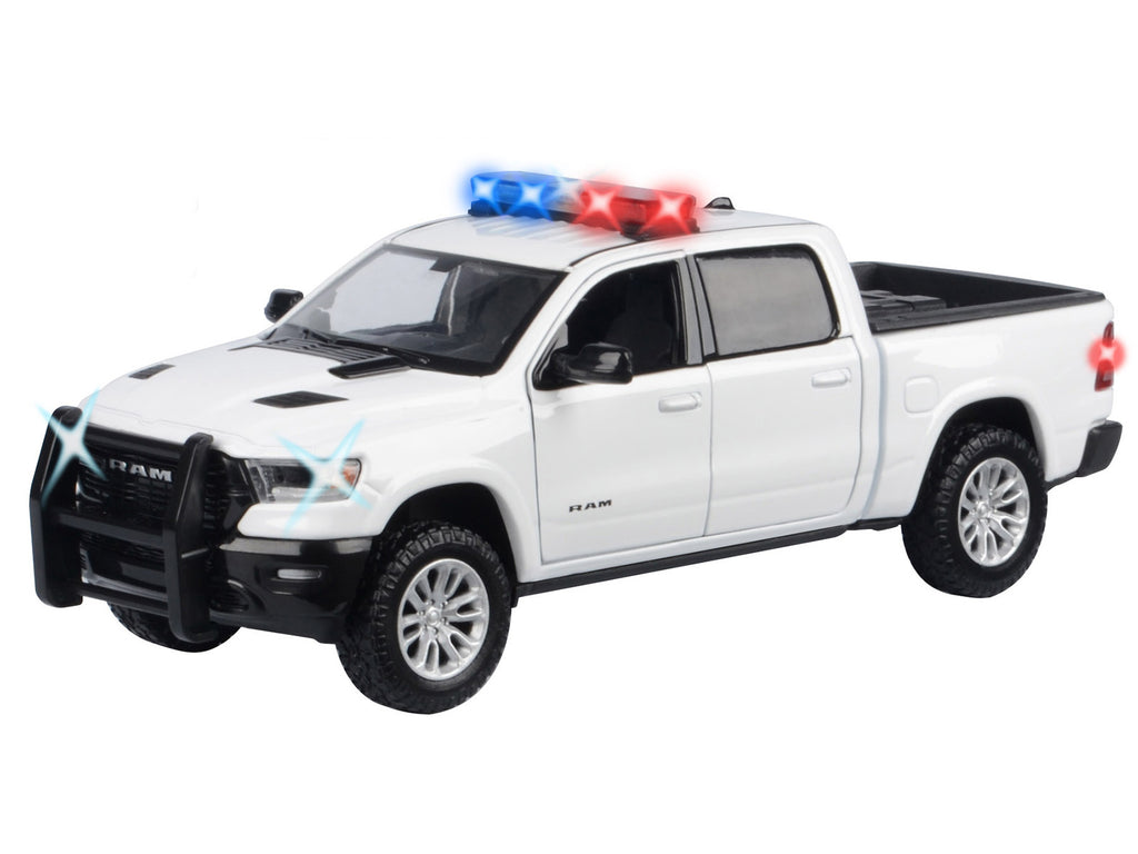 2019 RAM 1500 Laramie Crew Cab Pickup Truck White with Flashing Light Bar and Front and Rear Lights and Sounds 1/27 Diecast Model Car by Motormax - image 2