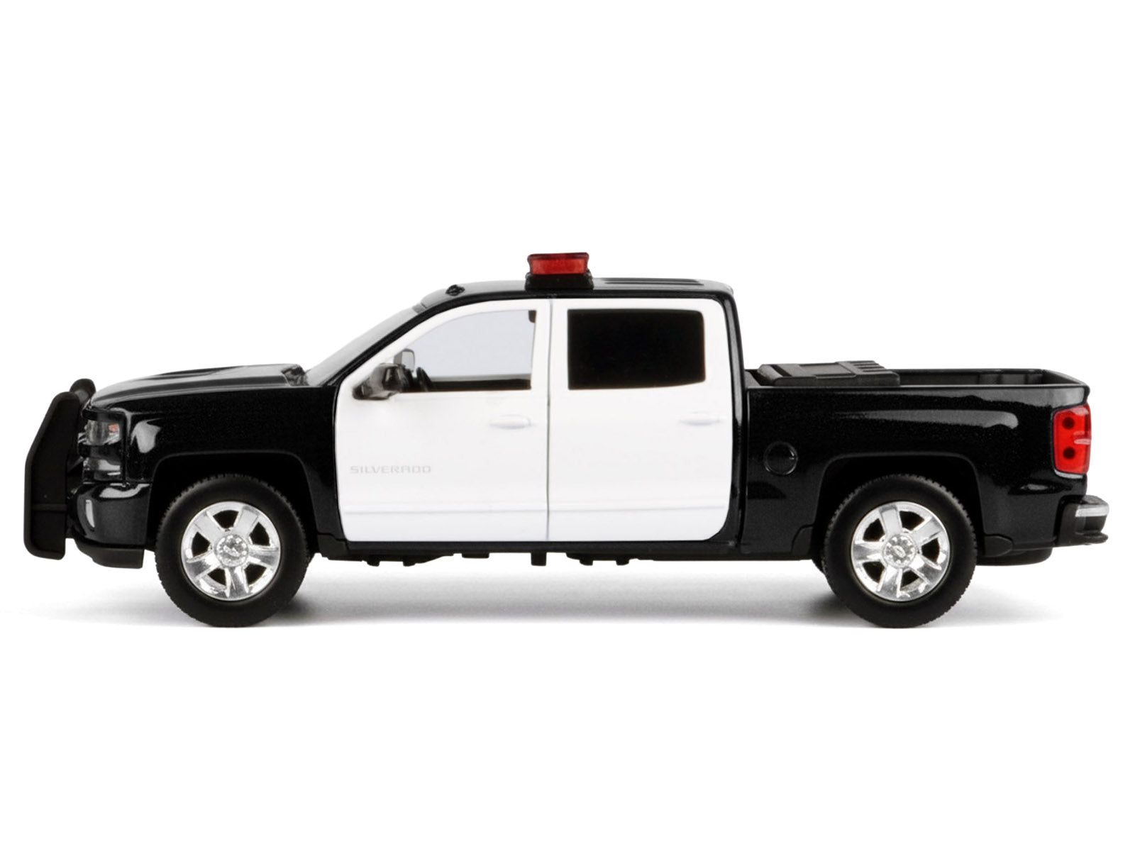 2017 Chevrolet Silverado 1500 LT Z71 Crew Cab Pickup Truck Black and White with Flashing Light Bar and Front and Rear Lights and Sounds 1/27 Diecast Model Car by Motormax - image 3