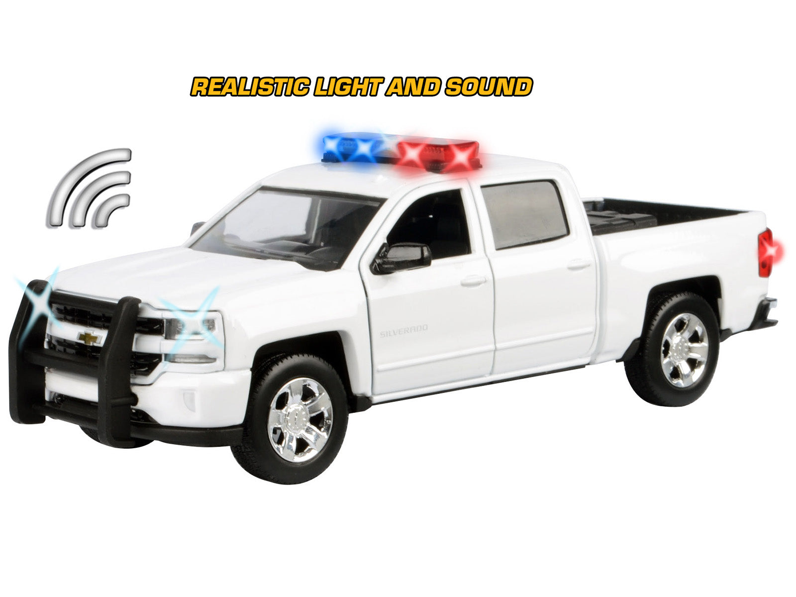 2017 Chevrolet Silverado 1500 LT Z71 Crew Cab Pickup Truck White with Flashing Light Bar and Front and Rear Lights and Sounds 1/27 Diecast Model Car by Motormax - image 3