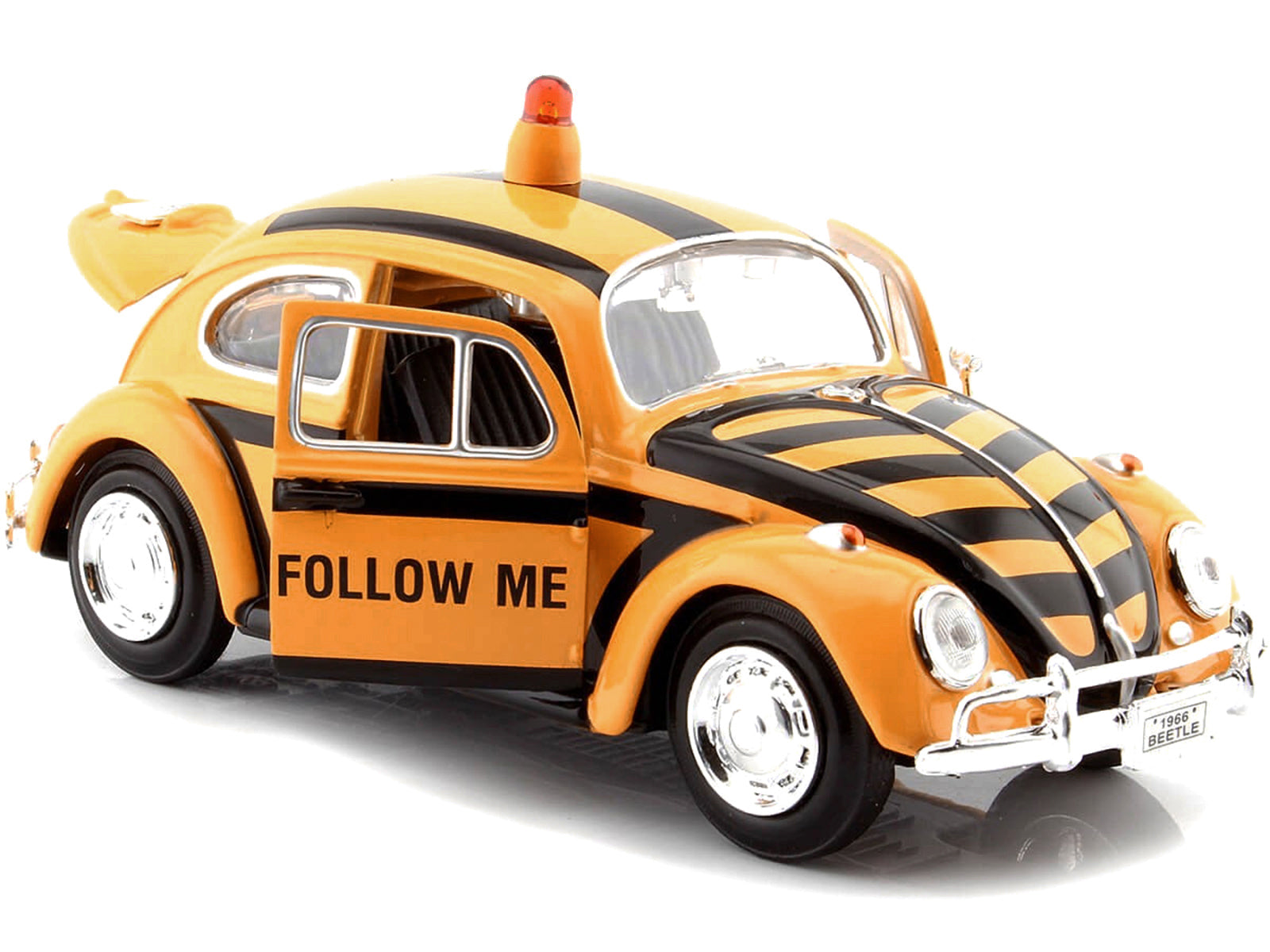 1966 Volkswagen Beetle "Follow Me" Airport Safety Vehicle Yellow with Black Stripes 1/24 Diecast Model Car by Motormax - image 2