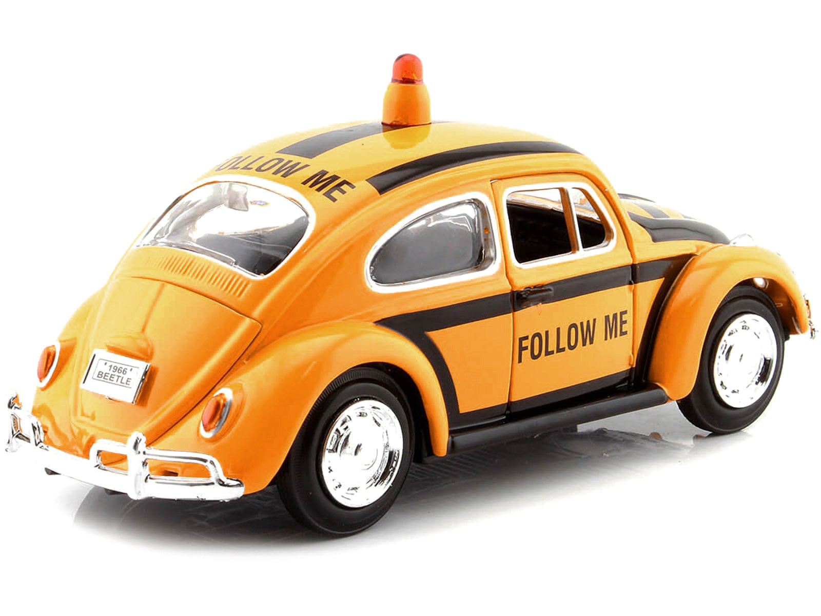 1966 Volkswagen Beetle "Follow Me" Airport Safety Vehicle Yellow with Black Stripes 1/24 Diecast Model Car by Motormax - image 3