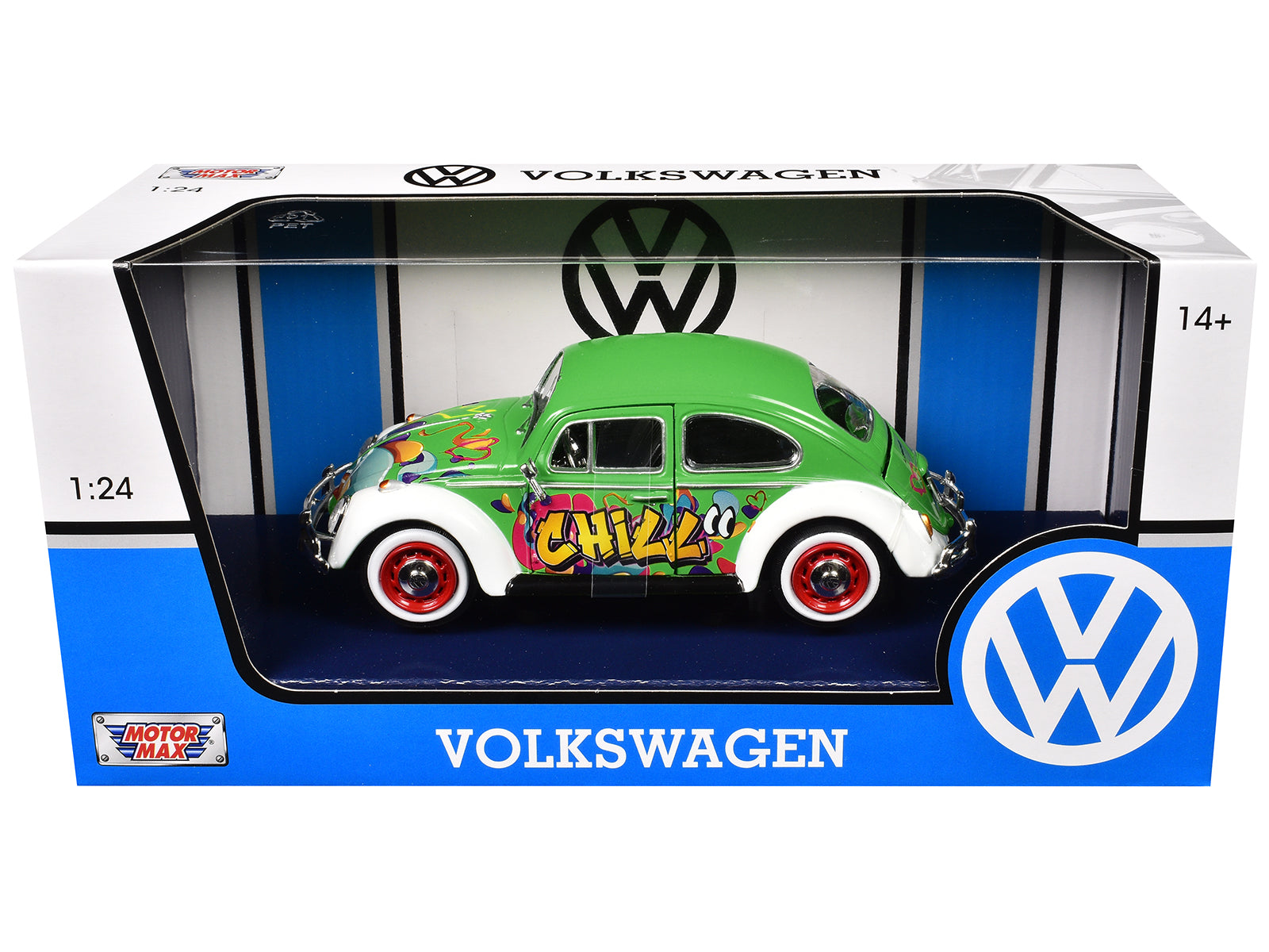 1966 Volkswagen Beetle Green with Graffiti Graphics 1/24 Diecast Model Car by Motormax - image 3