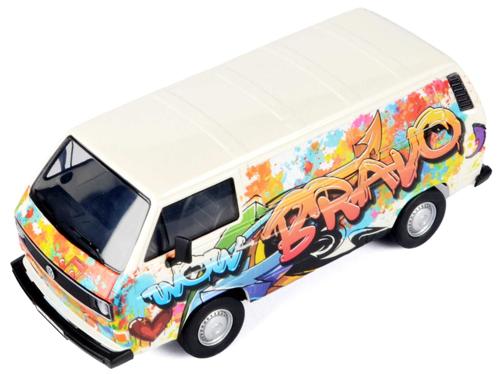 Volkswagen Type 2 (T3) Van White Metallic with Graffiti Graphics 1/24 Diecast Model Car by Motormax - image 3