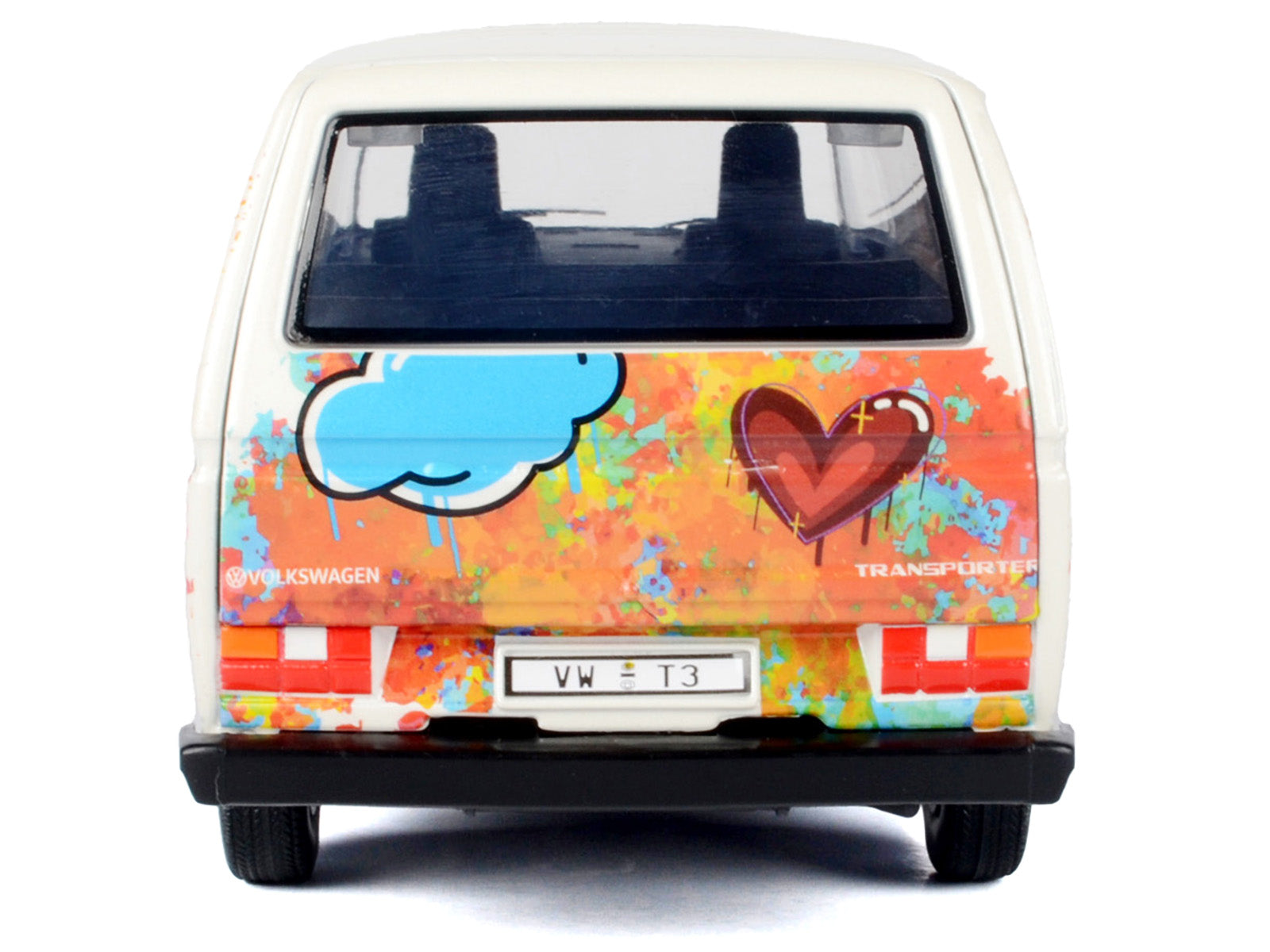 Volkswagen Type 2 (T3) Van White Metallic with Graffiti Graphics 1/24 Diecast Model Car by Motormax - image 5