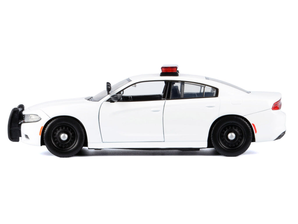 2023 Dodge Charger Pursuit Police Car Unmarked White with Flashing Light Bar Front and Rear Lights and 2 Sounds "Builder's Kit" 1/24 Diecast Model Car by Motormax - image 2