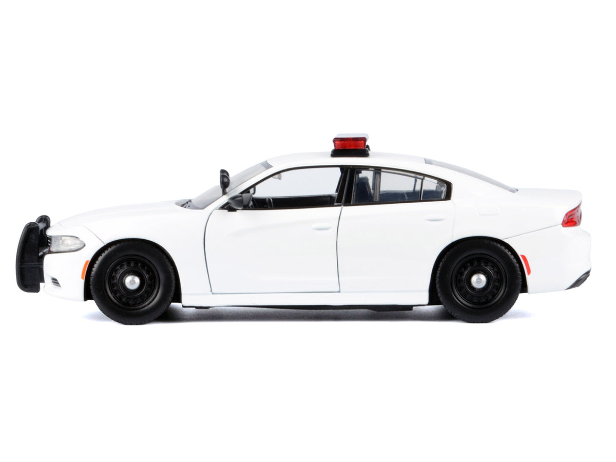 2023 Dodge Charger Pursuit Police Car Unmarked White with Flashing Light Bar Front and Rear Lights and 2 Sounds "Builder's Kit" 1/24 Diecast Model Car by Motormax - image 2