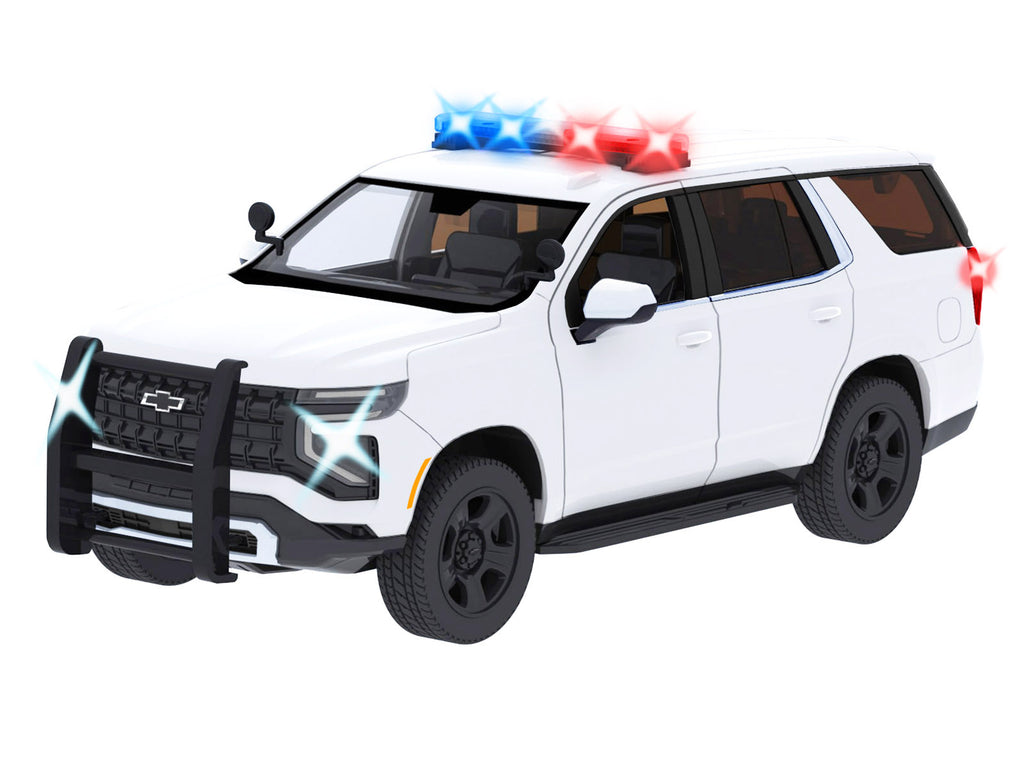 2025 Chevrolet Tahoe PPV White "Builder's Kit" with Flashing Light Bar and Front and Rear Lights and Sounds 1/24 Diecast Model Car by Motormax - image 2