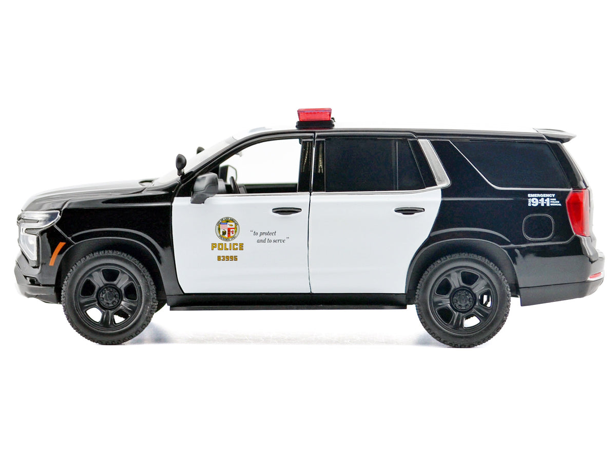 2025 Chevrolet Tahoe PPV "LAPD (Los Angeles Police Department)" Black and White with Flashing Light Bar and Front and Rear Lights and Sounds 1/24 Diecast Model Car by Motormax - image 2