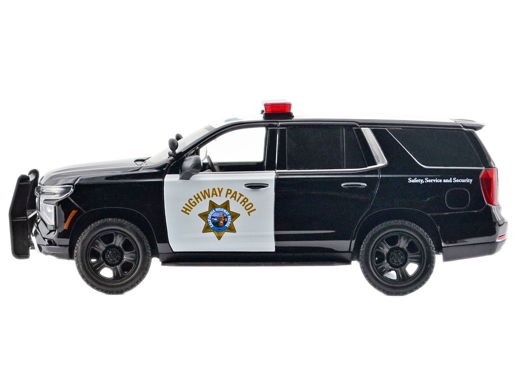 2025 Chevrolet Tahoe PPV "CHP (California Highway Patrol)" Black and White with Flashing Light Bar and Front and Rear Lights and Sounds 1/24 Diecast Model Car by Motormax - image 2